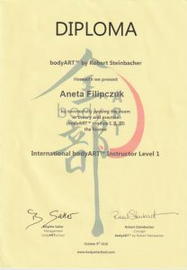 Certyfikat ze szkolenia Aneta Filipczuk Instruktor Level 1, bodyART