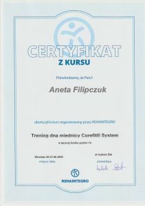 Certyfikat Aneta Filipczuk Trening dna Miednicy